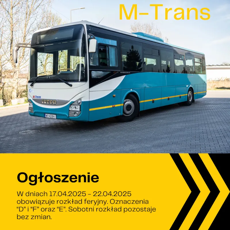 Zmiany w rozkładzie jazdy M-Trans Radom – Wielkanoc 2025 (17–22 kwietnia)